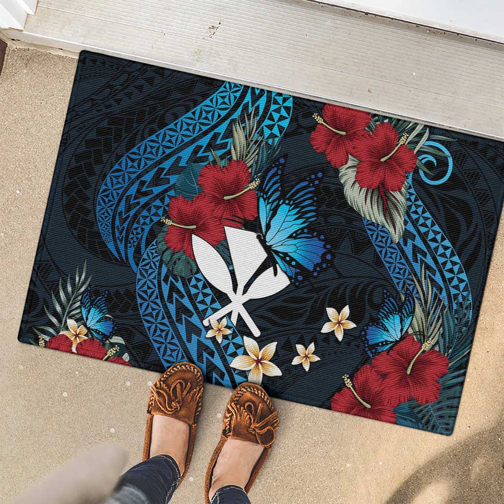 Hawaii Butterfly Rubber Doormat Kanaka Maoli Mix Hibiscus
