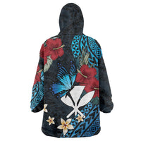 Hawaii Butterfly Wearable Blanket Hoodie Kanaka Maoli Mix Hibiscus