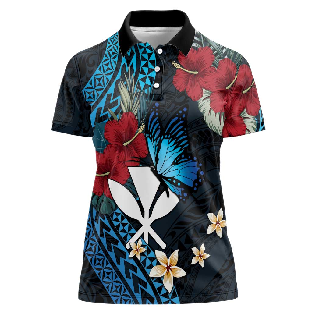 Hawaii Butterfly Women Polo Shirt Kanaka Maoli Mix Hibiscus