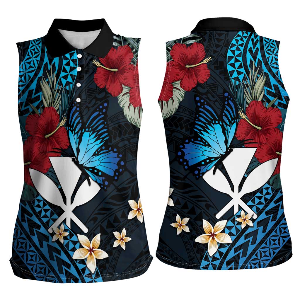 Hawaii Butterfly Women Sleeveless Polo Shirt Kanaka Maoli Mix Hibiscus DT04 - Polynesian Pride