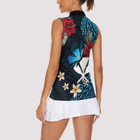 Hawaii Butterfly Women Sleeveless Polo Shirt Kanaka Maoli Mix Hibiscus DT04 - Polynesian Pride