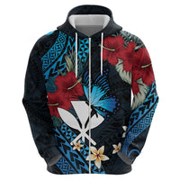 Hawaii Butterfly Zip Hoodie Kanaka Maoli Mix Hibiscus