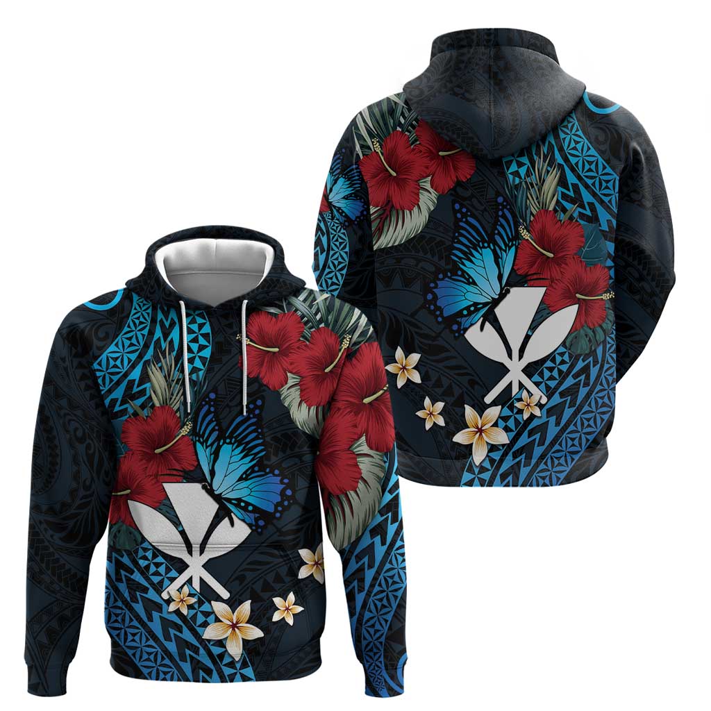 Hawaii Butterfly Zip Hoodie Kanaka Maoli Mix Hibiscus