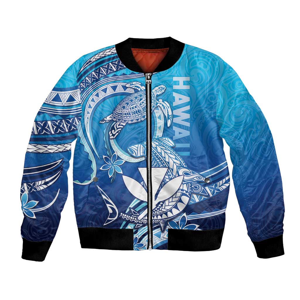 Hawaii Bomber Jacket Turtle With Hammerhead Shark Oceanic DT04 Unisex Blue - Polynesian Pride