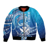 Hawaii Bomber Jacket Turtle With Hammerhead Shark Oceanic DT04 Unisex Blue - Polynesian Pride