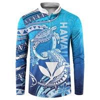 Hawaii Button Sweatshirt Turtle With Hammerhead Shark Oceanic DT04 Blue - Polynesian Pride