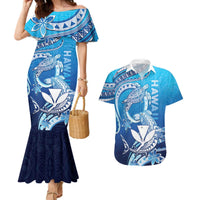 Hawaii Couples Matching Mermaid Dress and Hawaiian Shirt Turtle With Hammerhead Shark Oceanic