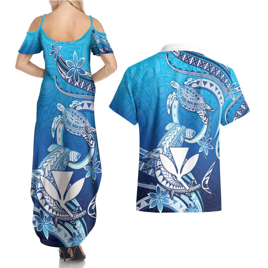 Hawaii Couples Matching Summer Maxi Dress and Hawaiian Shirt Turtle With Hammerhead Shark Oceanic