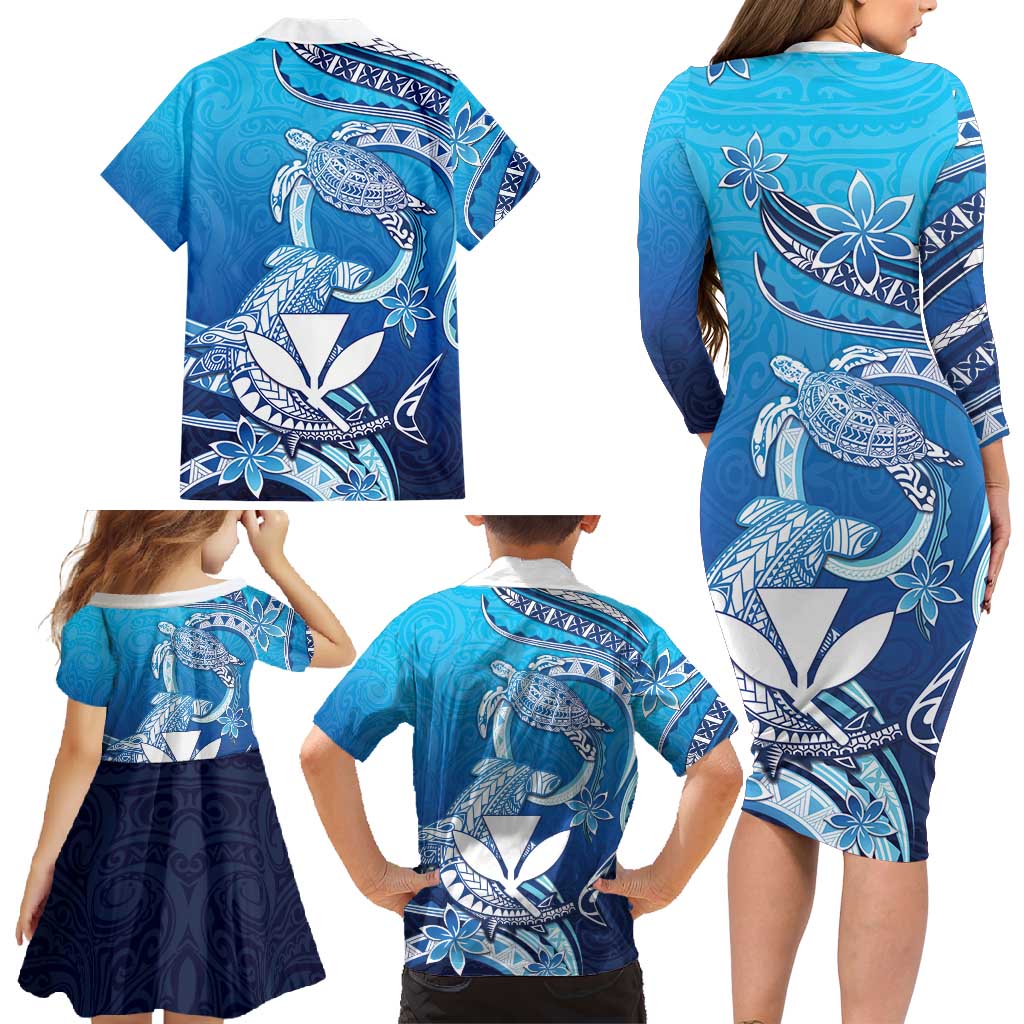Hawaii Family Matching Long Sleeve Bodycon Dress and Hawaiian Shirt Turtle With Hammerhead Shark Oceanic