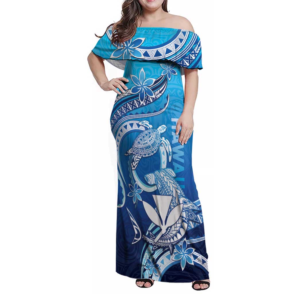 Hawaii Family Matching Off Shoulder Maxi Dress and Hawaiian Shirt Turtle With Hammerhead Shark Oceanic