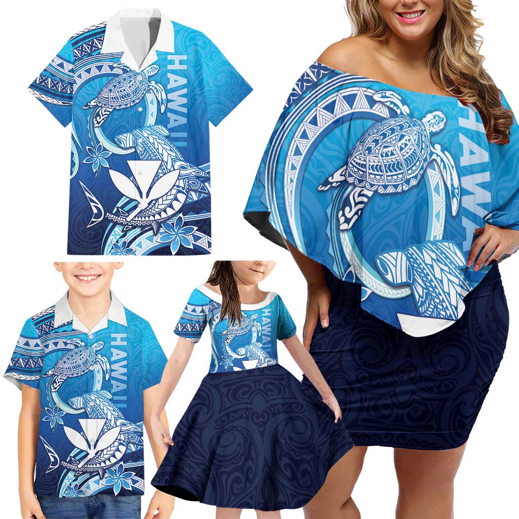 Hawaii Family Matching Off Shoulder Short Dress and Hawaiian Shirt Turtle With Hammerhead Shark Oceanic