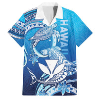 Hawaii Family Matching Puletasi and Hawaiian Shirt Turtle With Hammerhead Shark Oceanic DT04 Dad's Shirt - Short Sleeve Blue - Polynesian Pride