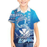 Hawaii Family Matching Puletasi and Hawaiian Shirt Turtle With Hammerhead Shark Oceanic DT04 Son's Shirt Blue - Polynesian Pride