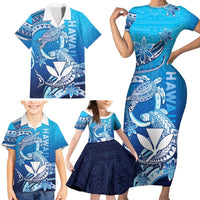 Hawaii Family Matching Short Sleeve Bodycon Dress and Hawaiian Shirt Turtle With Hammerhead Shark Oceanic