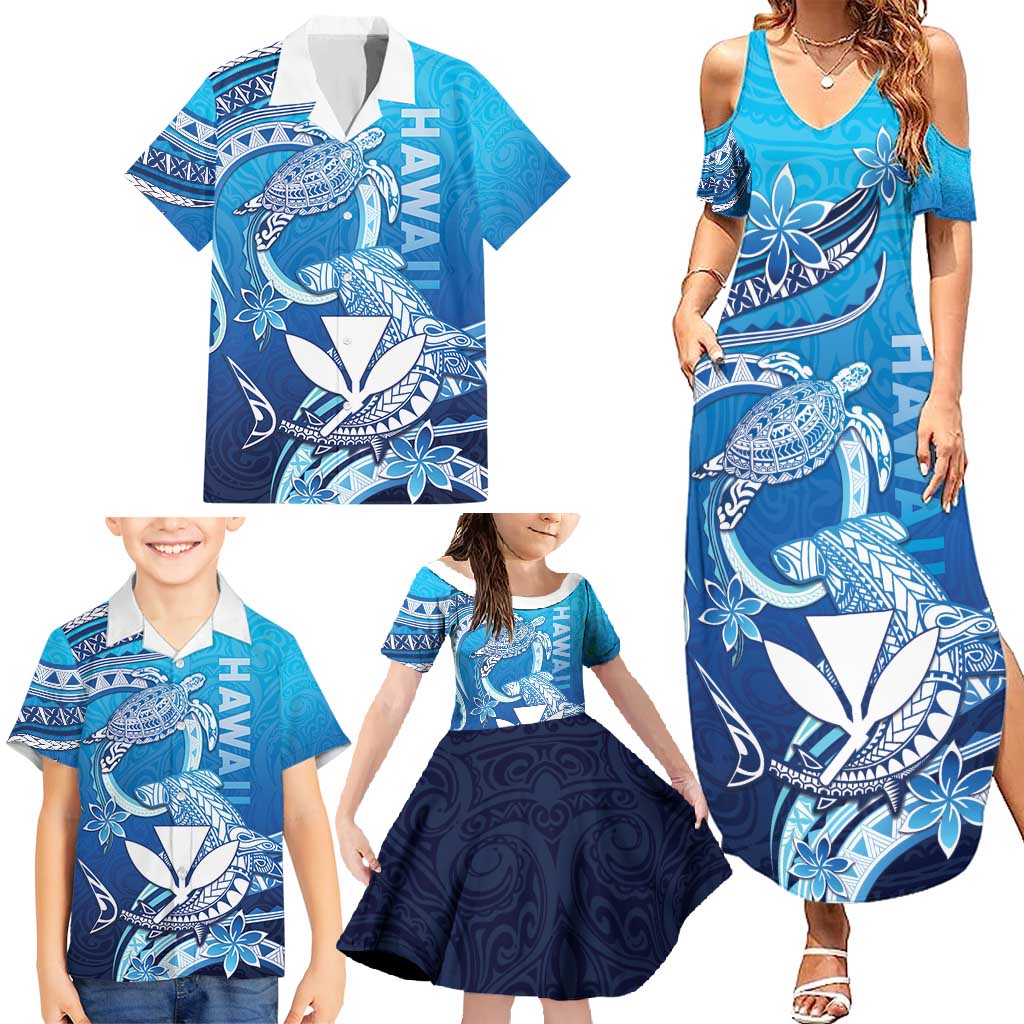 Hawaii Family Matching Summer Maxi Dress and Hawaiian Shirt Turtle With Hammerhead Shark Oceanic