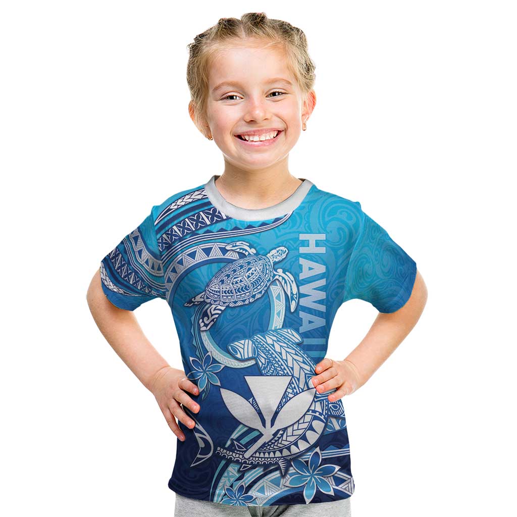 Hawaii Kid T Shirt Turtle With Hammerhead Shark Oceanic DT04 Blue - Polynesian Pride