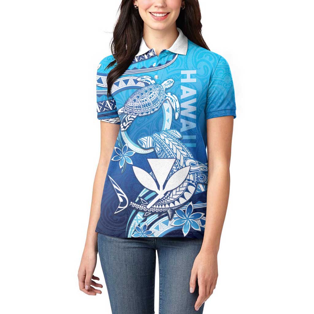 Hawaii Women Polo Shirt Turtle With Hammerhead Shark Oceanic