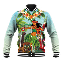 Hawaii Lei Day Baseball Jacket Hula Girl With Tropical Forest DT04 Unisex Blue - Polynesian Pride