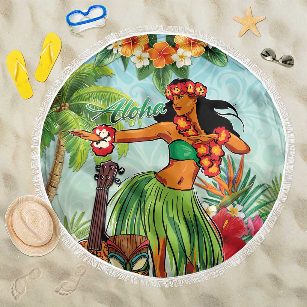 Hawaii Lei Day Beach Blanket Hula Girl With Tropical Forest DT04 One Size 150cm Blue - Polynesian Pride
