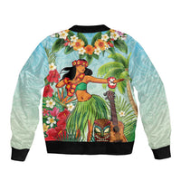 Hawaii Lei Day Bomber Jacket Hula Girl With Tropical Forest DT04 - Polynesian Pride
