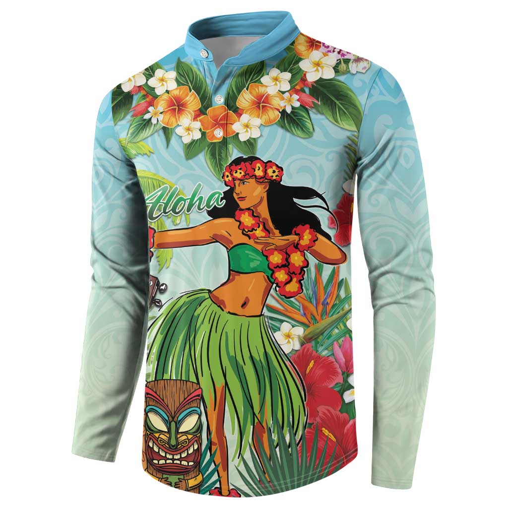 Hawaii Lei Day Button Sweatshirt Hula Girl With Tropical Forest DT04 - Polynesian Pride