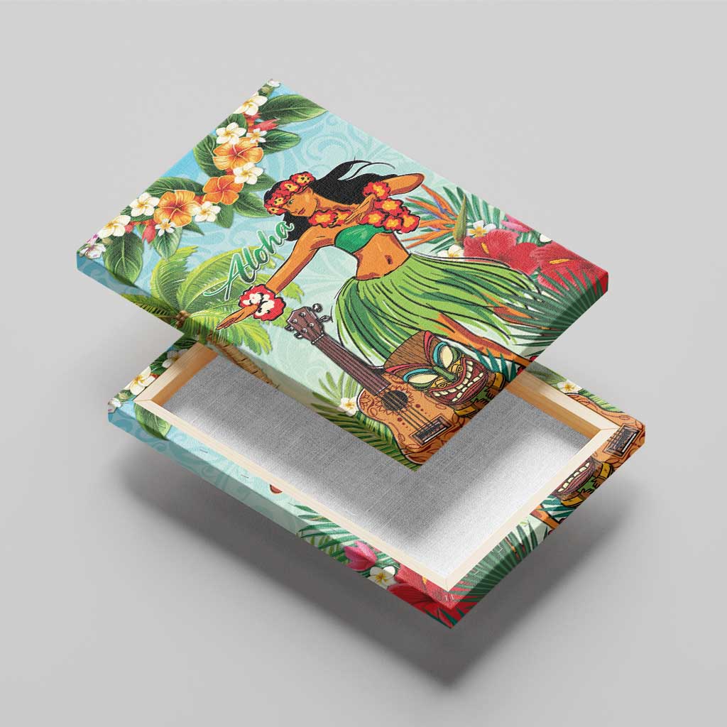Hawaii Lei Day Canvas Wall Art Hula Girl With Tropical Forest
