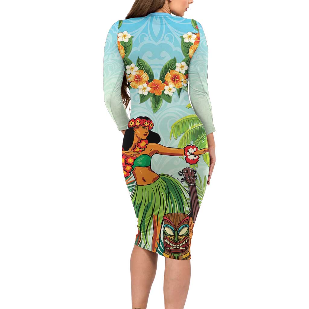 Hawaii Lei Day Family Matching Long Sleeve Bodycon Dress and Hawaiian Shirt Hula Girl With Tropical Forest DT04 - Polynesian Pride