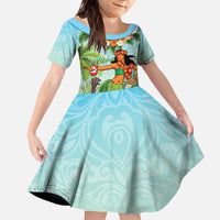 Hawaii Lei Day Family Matching Off The Shoulder Long Sleeve Dress and Hawaiian Shirt Hula Girl With Tropical Forest