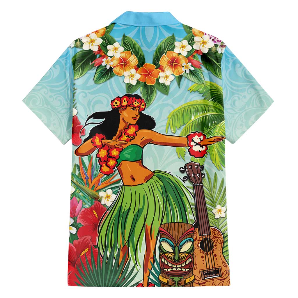 Hawaii Lei Day Family Matching Off Shoulder Maxi Dress and Hawaiian Shirt Hula Girl With Tropical Forest
