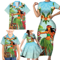 Hawaii Lei Day Family Matching Short Sleeve Bodycon Dress and Hawaiian Shirt Hula Girl With Tropical Forest DT04 - Polynesian Pride