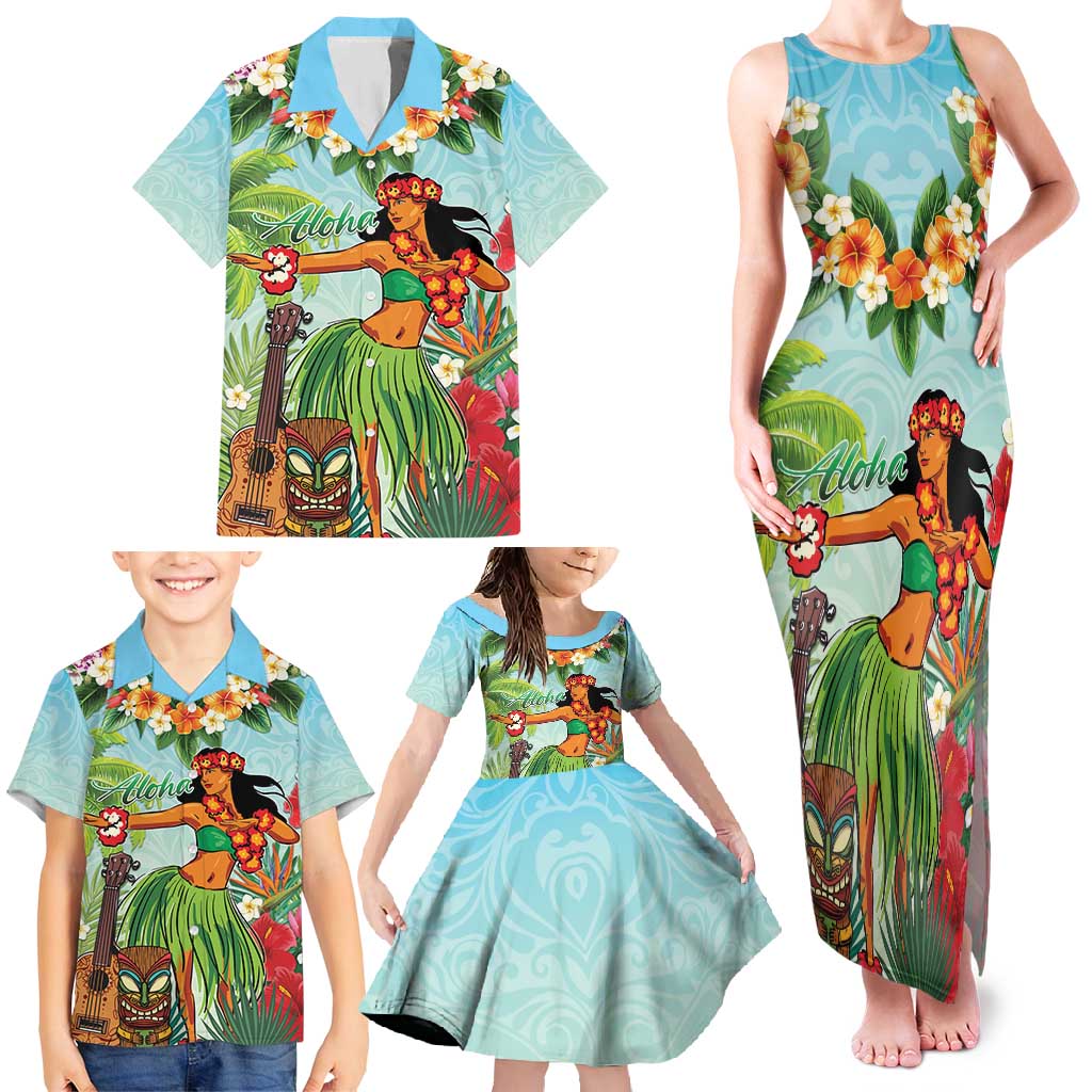 Hawaii Lei Day Family Matching Tank Maxi Dress and Hawaiian Shirt Hula Girl With Tropical Forest DT04 - Polynesian Pride
