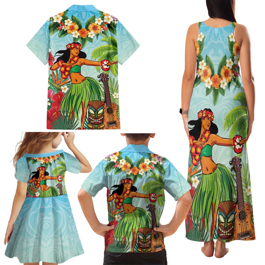 Hawaii Lei Day Family Matching Tank Maxi Dress and Hawaiian Shirt Hula Girl With Tropical Forest DT04 - Polynesian Pride