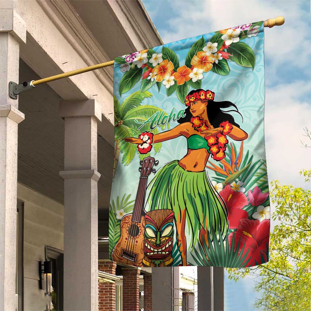 Hawaii Lei Day Garden Flag Hula Girl With Tropical Forest