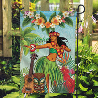 Hawaii Lei Day Garden Flag Hula Girl With Tropical Forest DT04 Garden Flag Blue - Polynesian Pride