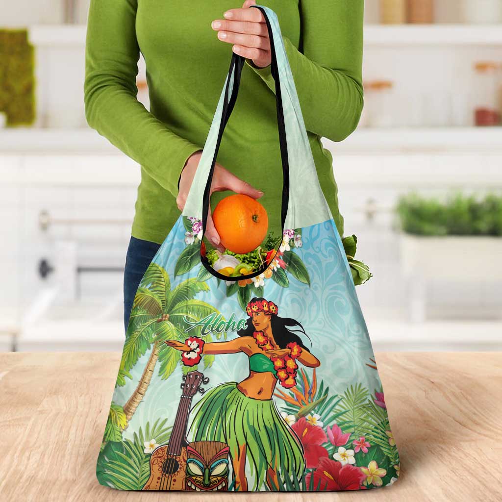 Hawaii Lei Day Grocery Bag Hula Girl With Tropical Forest DT04 - Polynesian Pride