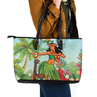 Hawaii Lei Day Leather Tote Bag Hula Girl With Tropical Forest DT04 - Polynesian Pride