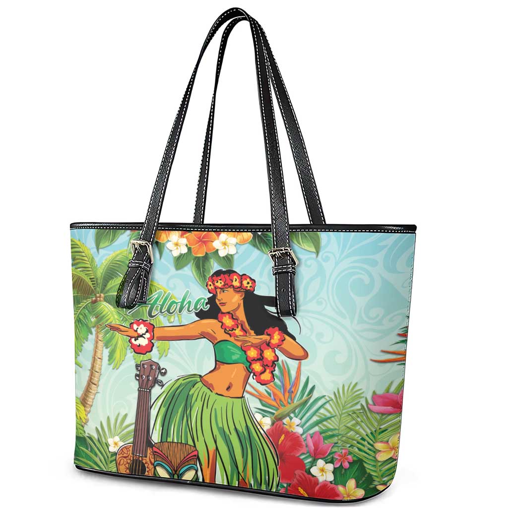 Hawaii Lei Day Leather Tote Bag Hula Girl With Tropical Forest DT04 - Polynesian Pride