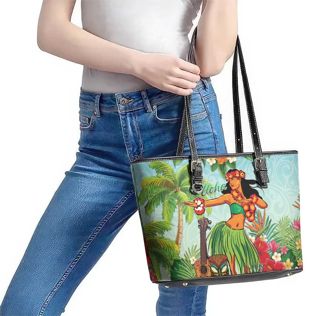 Hawaii Lei Day Leather Tote Bag Hula Girl With Tropical Forest DT04 - Polynesian Pride