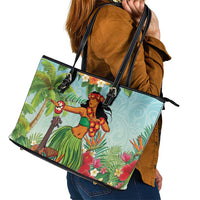 Hawaii Lei Day Leather Tote Bag Hula Girl With Tropical Forest DT04 - Polynesian Pride
