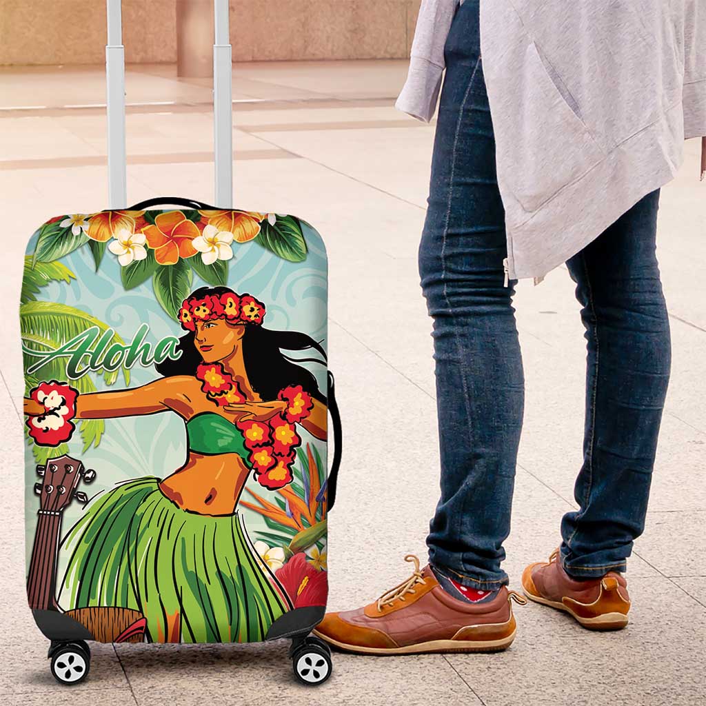 Hawaii Lei Day Luggage Cover Hula Girl With Tropical Forest