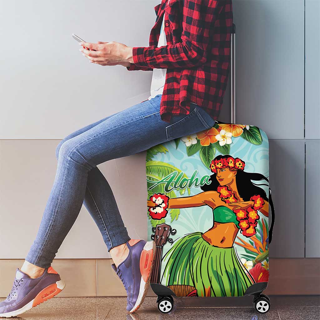 Hawaii Lei Day Luggage Cover Hula Girl With Tropical Forest