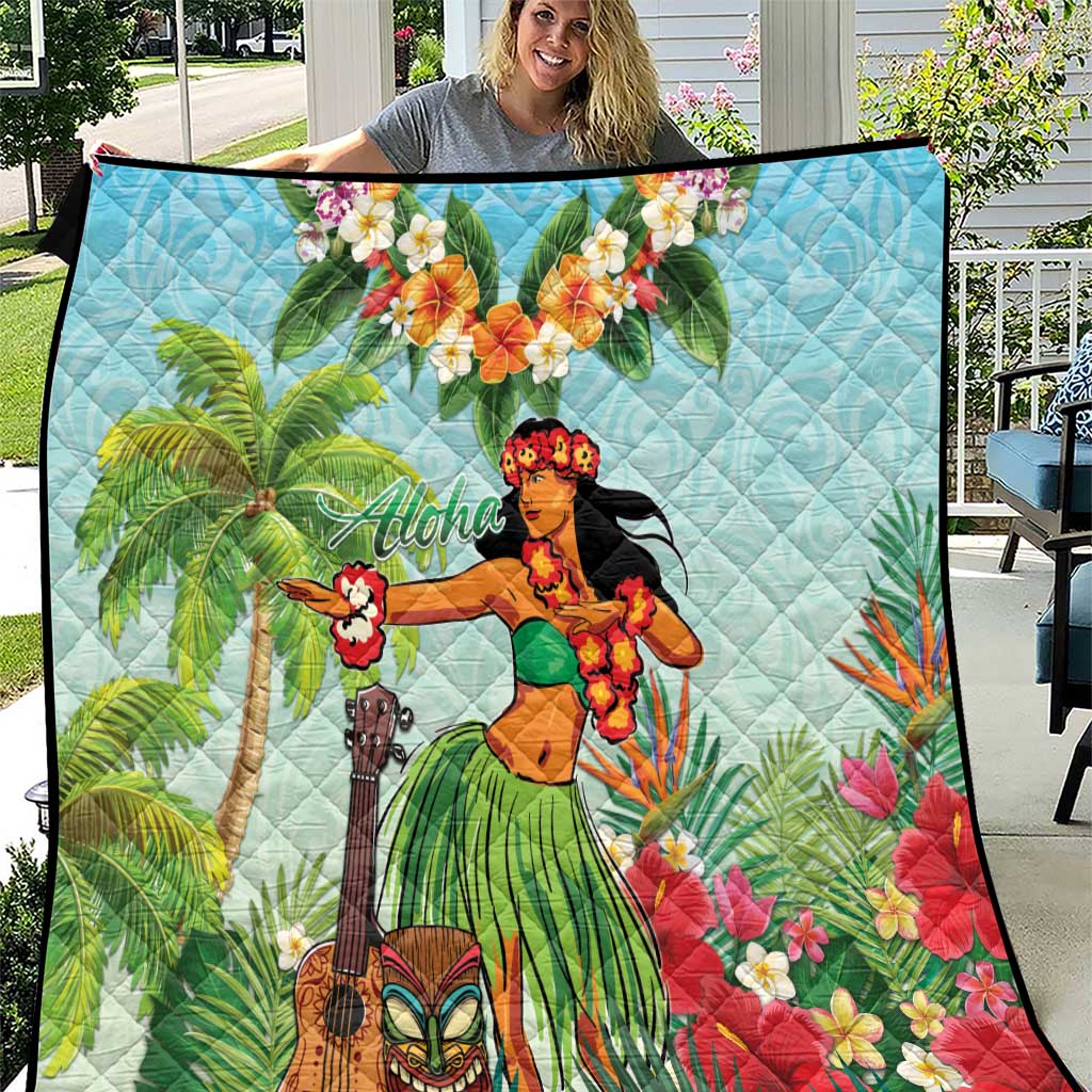 Hawaii Lei Day Quilt Hula Girl With Tropical Forest