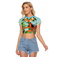 Hawaii Lei Day Raglan Cropped T Shirt Hula Girl With Tropical Forest DT04 Female Blue - Polynesian Pride