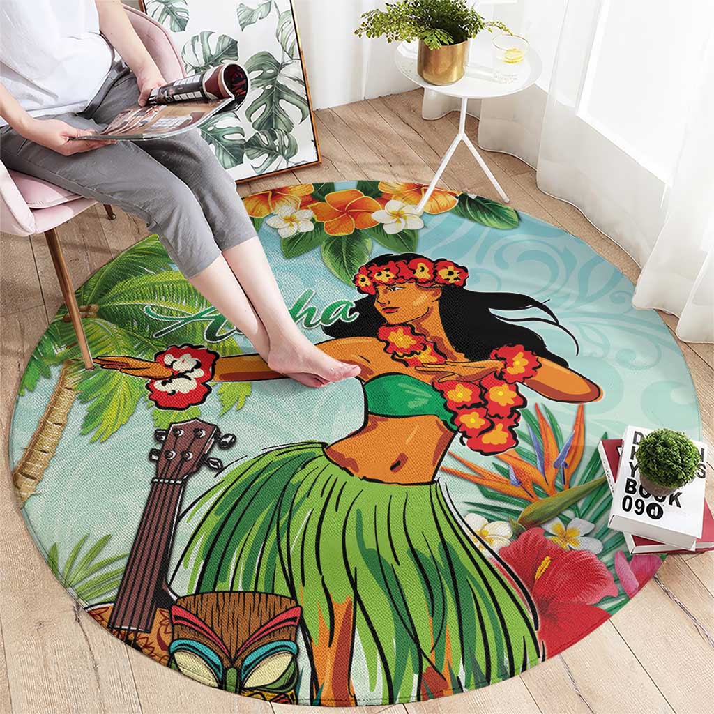 Hawaii Lei Day Round Carpet Hula Girl With Tropical Forest DT04 - Polynesian Pride