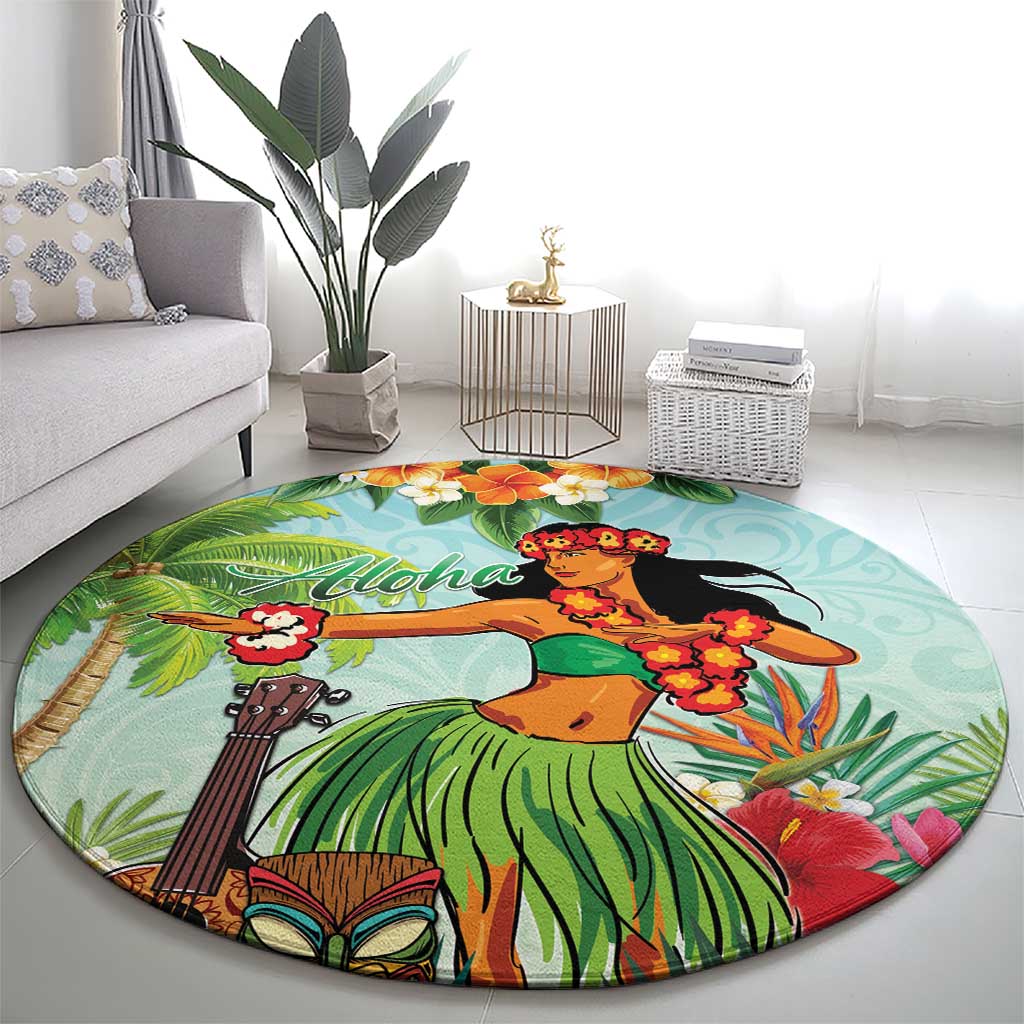 Hawaii Lei Day Round Carpet Hula Girl With Tropical Forest DT04 - Polynesian Pride