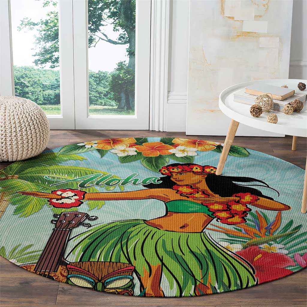 Hawaii Lei Day Round Carpet Hula Girl With Tropical Forest DT04 - Polynesian Pride