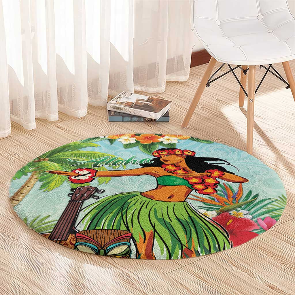 Hawaii Lei Day Round Carpet Hula Girl With Tropical Forest DT04 - Polynesian Pride