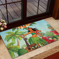 Hawaii Lei Day Rubber Doormat Hula Girl With Tropical Forest DT04 - Polynesian Pride
