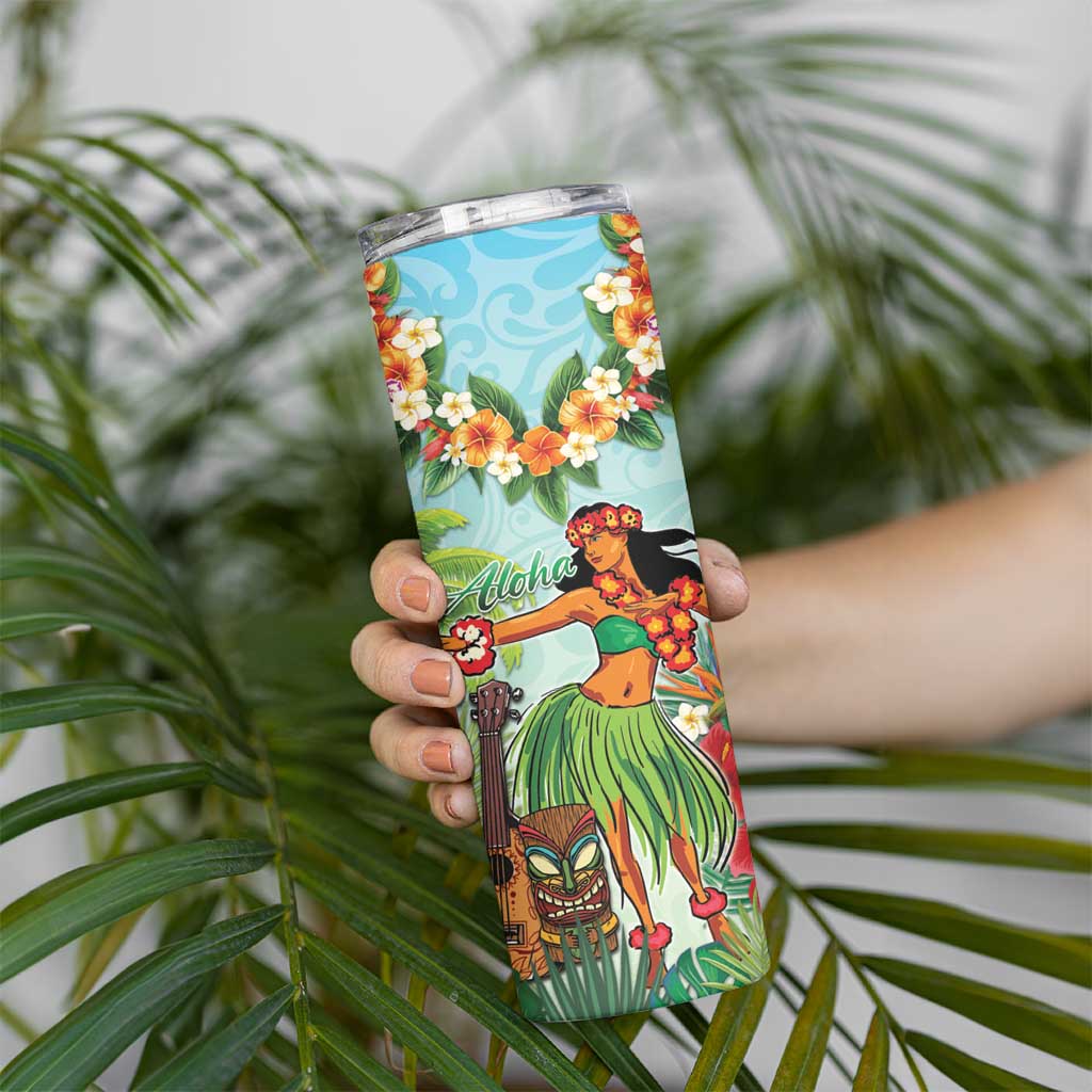 Hawaii Lei Day Skinny Tumbler Hula Girl With Tropical Forest