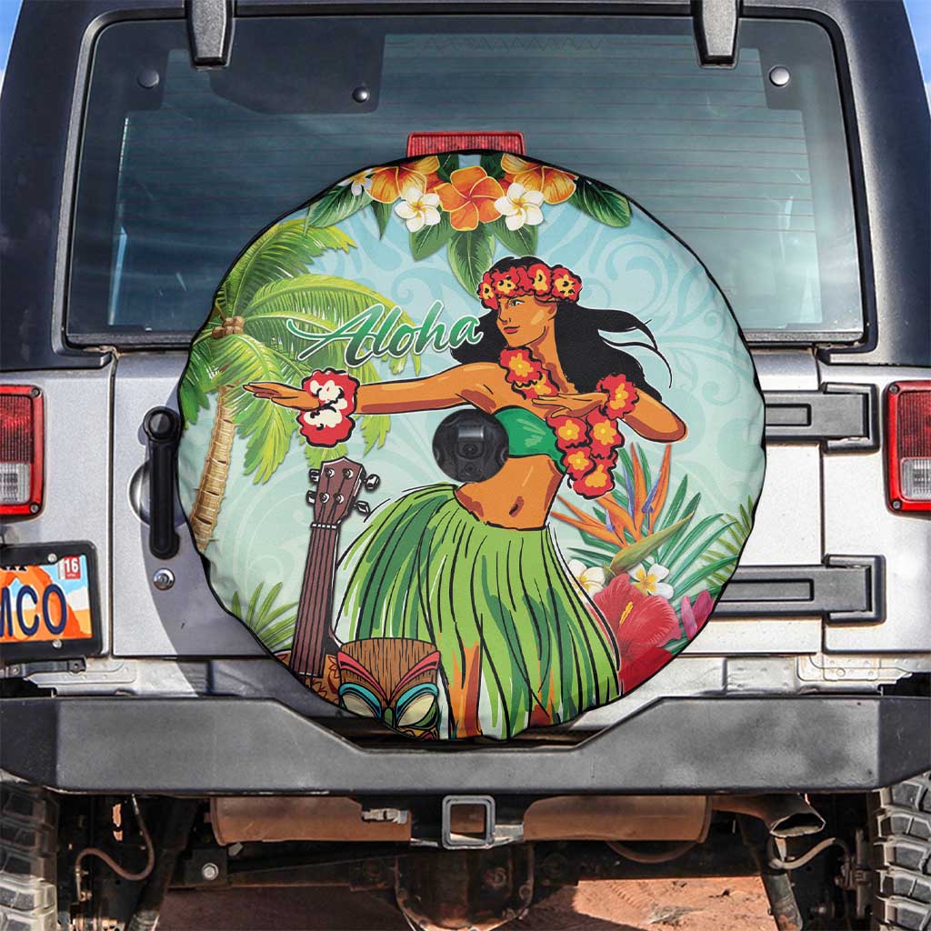 Hawaii Lei Day Spare Tire Cover Hula Girl With Tropical Forest